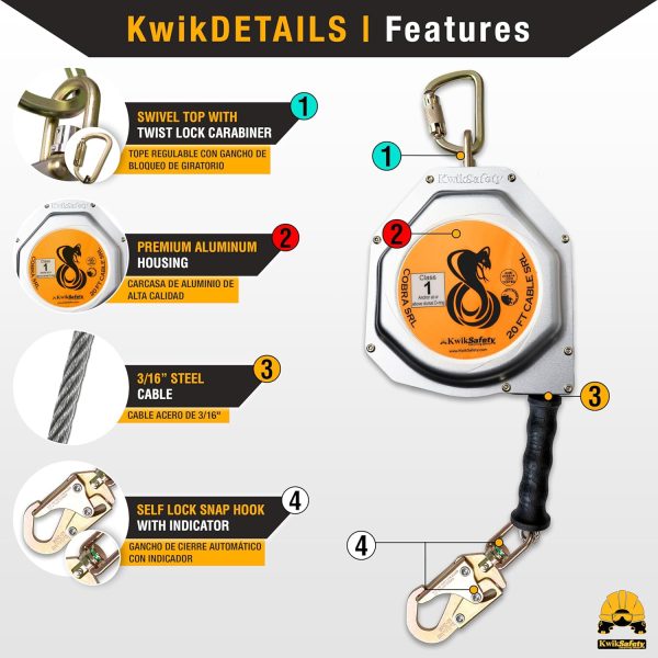 KwikSafety 20FT Aluminum Self Retracting Lifeline-2