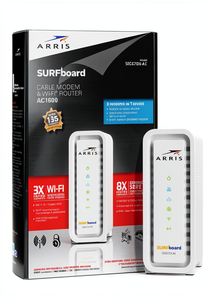 Arris SBG6700AC modem router combo installed in a living room setup