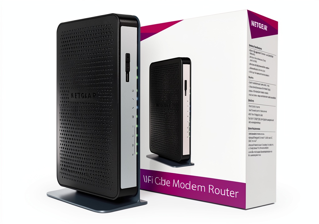 Installing NETGEAR N450 Cable Modem Router Dual WiFi 340Mbps on a wooden desk