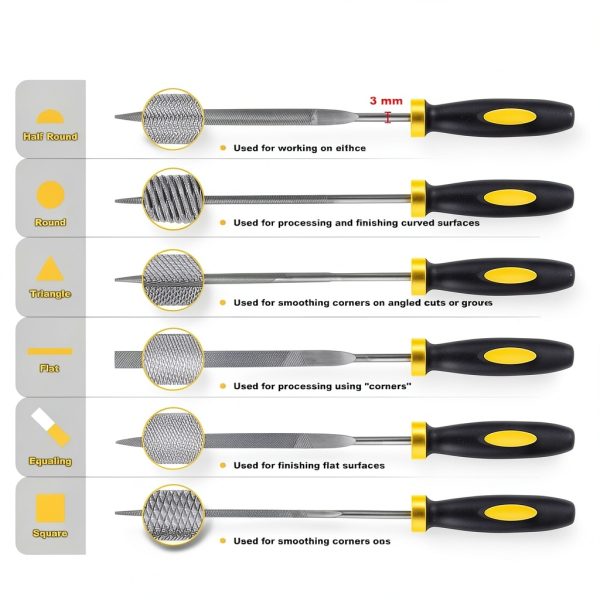 MORROWIND Small 6-Piece Needle File Set, Diameter 0.11" Length 5.51" Hardened Alloy Steel Mini File for Metal Wood Plastic, Includes Flat, Warding, Square, Triangular, Round, Half-Round, Yellow-1