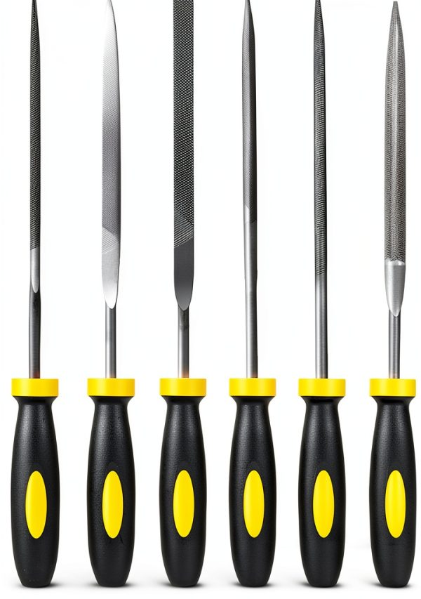 MORROWIND Small 6-Piece Needle File Set, Diameter 0.11" Length 5.51" Hardened Alloy Steel Mini File for Metal Wood Plastic, Includes Flat, Warding, Square, Triangular, Round, Half-Round, Yellow-0
